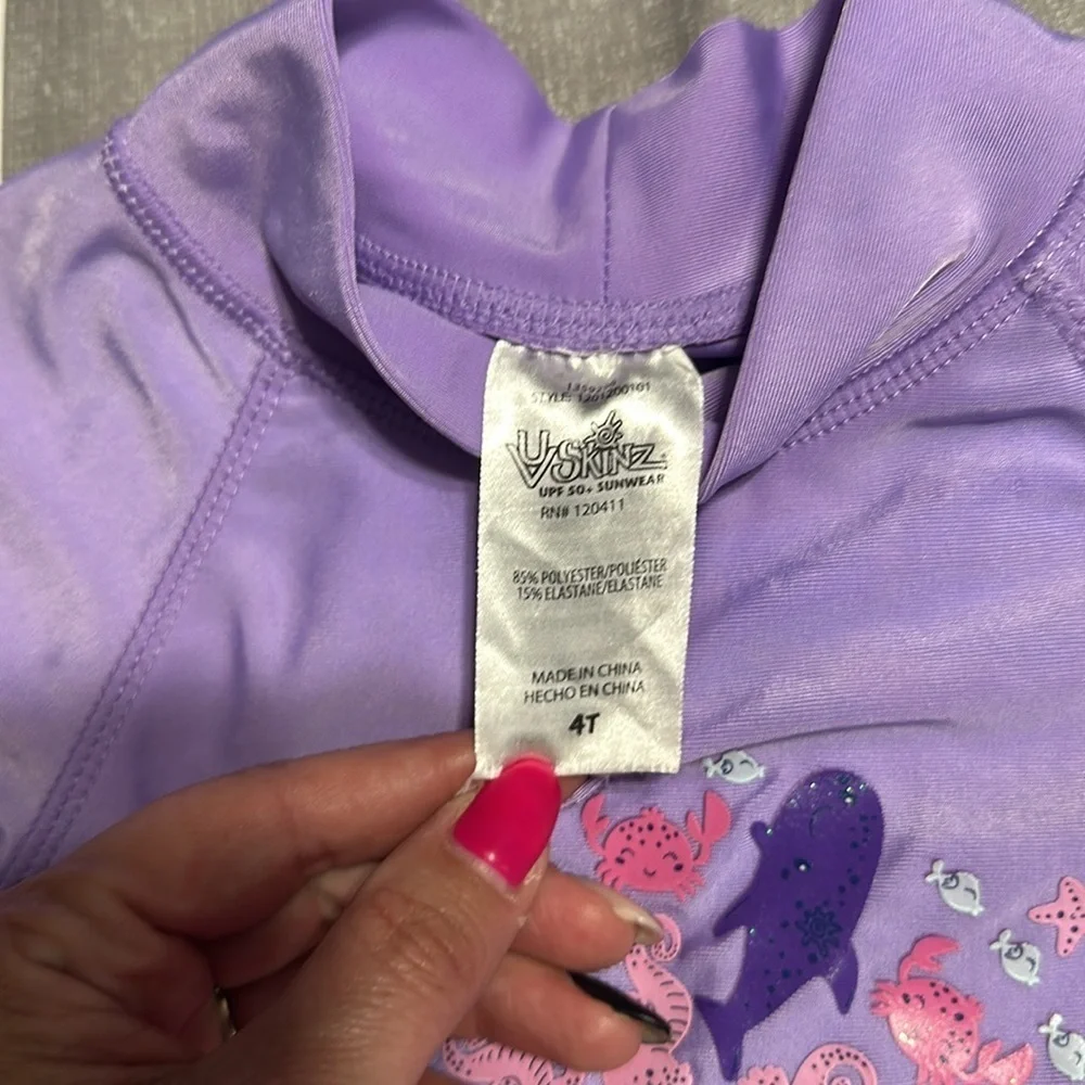 UV Skinz UPF 50 Purple Ocean Swim Shirt Rashguard Size 4T Seahorses